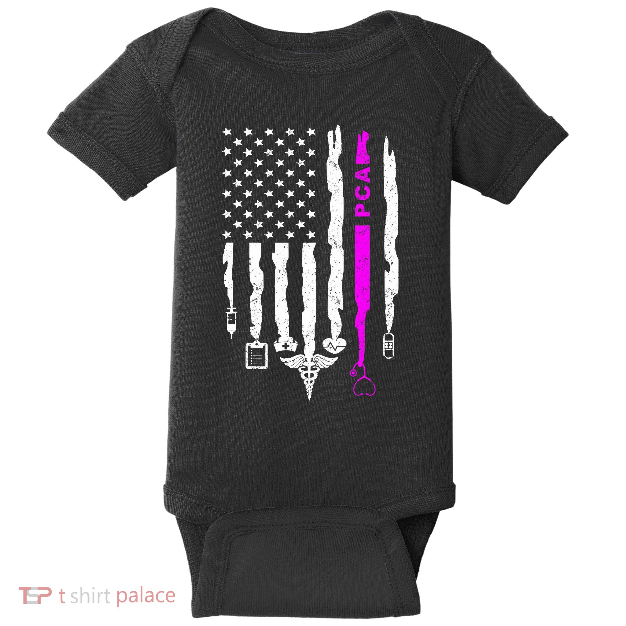 Funny Patriotic PCA USA Flag Nurses Week Gifts 4th Of July Baby Bodysuit