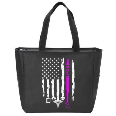 Funny Patriotic PCA USA Flag Nurses Week Gifts 4th Of July Zip Tote Bag