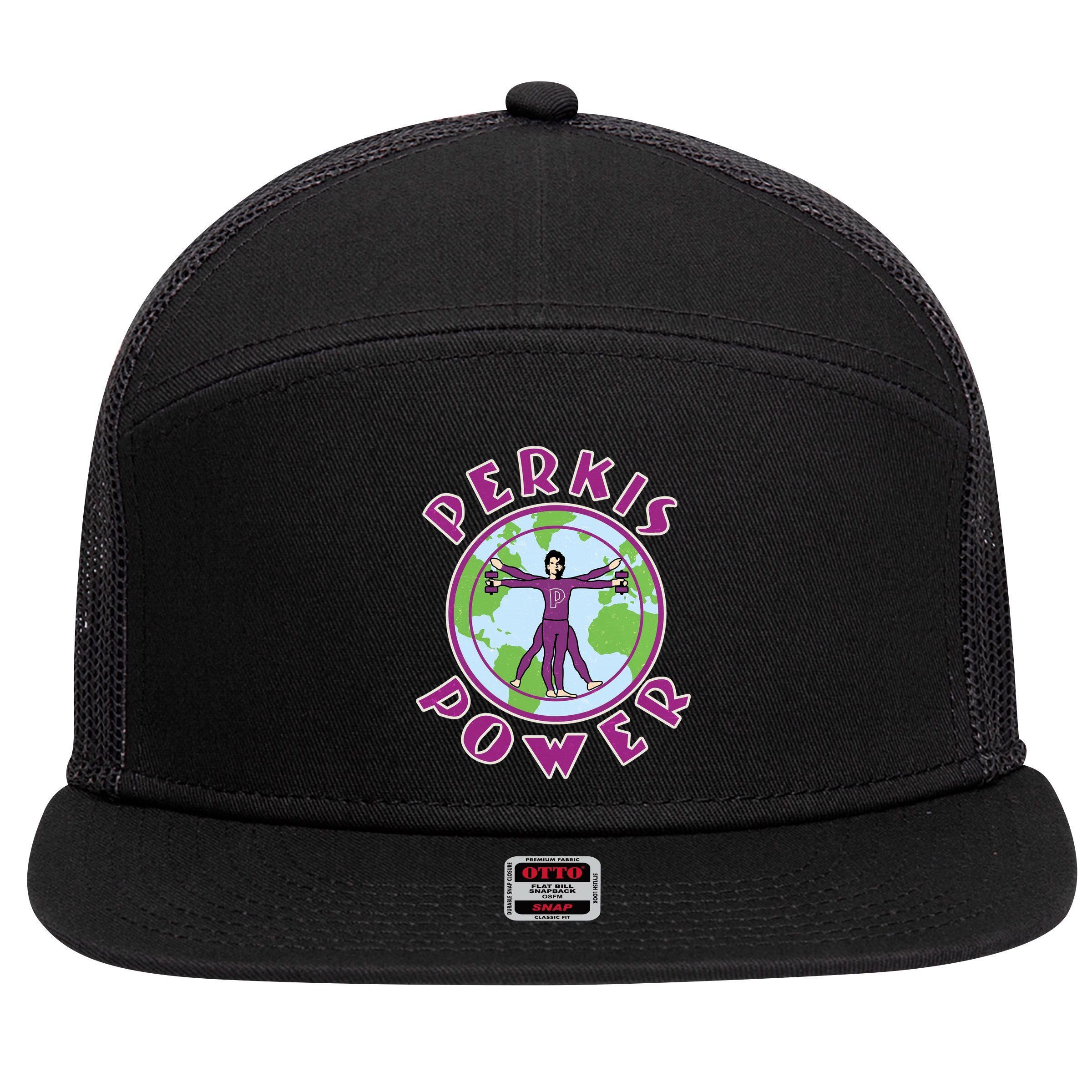 Funny Perkis Power Fitness Logo 7 Panel Mesh Trucker Snapback Hat
