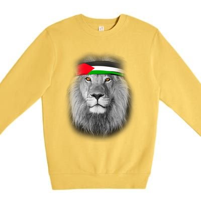 Free Palestine Palestinian Lion Cute Gift Premium Crewneck Sweatshirt