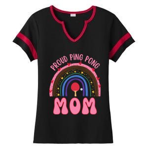 Funny Ping Pong Table Tennis Proud Ping Pong Mom Rainbow Gift Ladies Halftime Notch Neck Tee