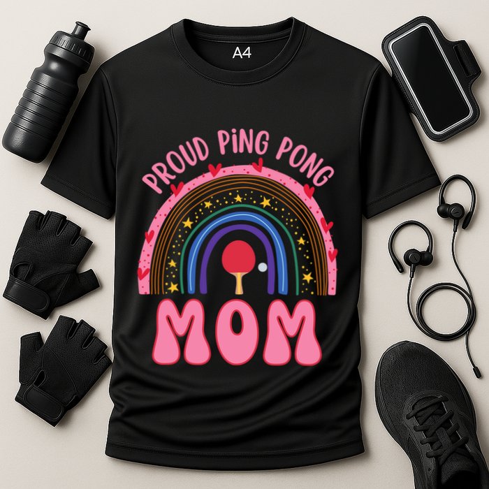 Funny Ping Pong Table Tennis Proud Ping Pong Mom Rainbow Gift Cooling Performance Crew T-Shirt