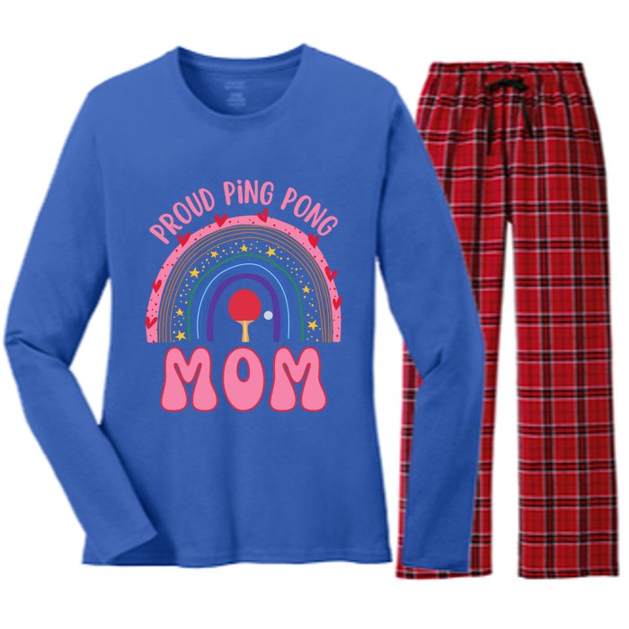 Funny Ping Pong Table Tennis Proud Ping Pong Mom Rainbow Gift Women's Long Sleeve Flannel Pajama Set 