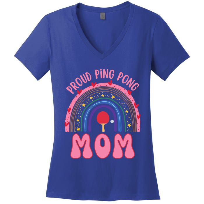 Funny Ping Pong Table Tennis Proud Ping Pong Mom Rainbow Gift Women's V-Neck T-Shirt