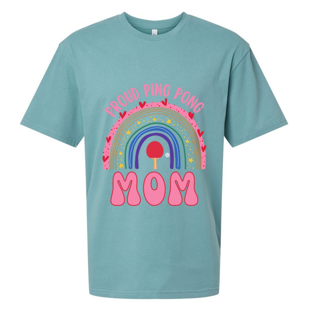 Funny Ping Pong Table Tennis Proud Ping Pong Mom Rainbow Gift Sueded Cloud Jersey T-Shirt