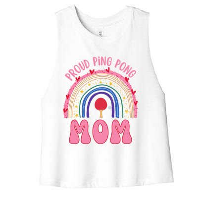 Funny Ping Pong Table Tennis Proud Ping Pong Mom Rainbow Gift Women's Racerback Cropped Tank