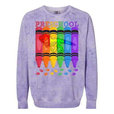 Funny Prehistoric Preschool Dinosaur Crayons Colorblast Crewneck Sweatshirt