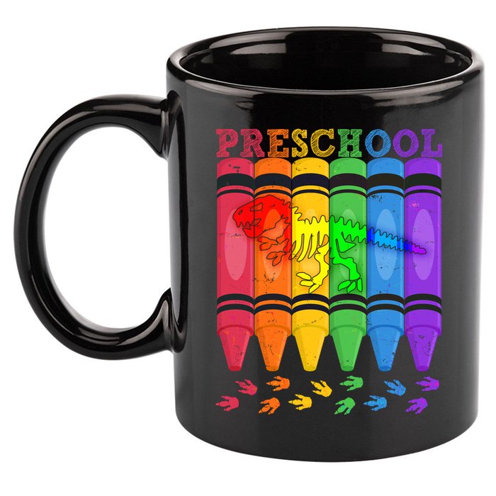 Funny Prehistoric Preschool Dinosaur Crayons 11oz C Handle Ceramic Mug