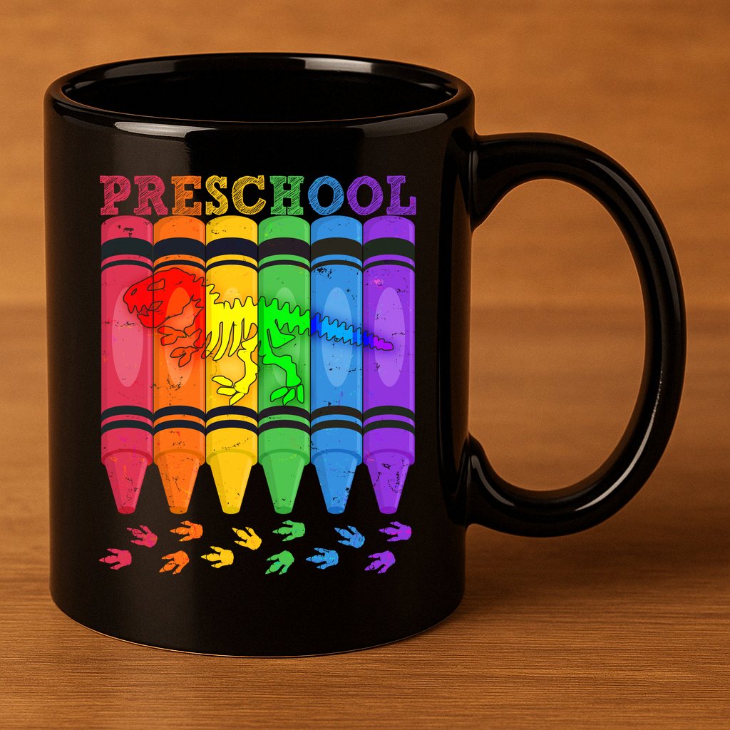Funny Prehistoric Preschool Dinosaur Crayons 11oz C Handle Ceramic Mug
