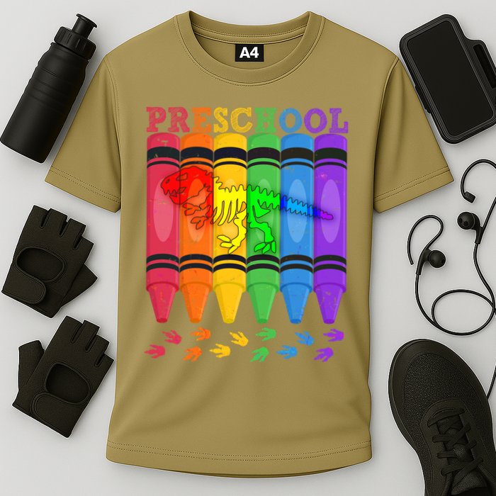 Funny Prehistoric Preschool Dinosaur Crayons Cooling Performance Crew T-Shirt