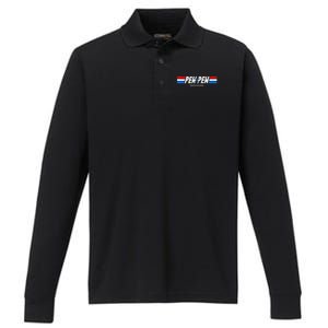 Funny Pew Pew Professional Veteran Patriotic Performance Long Sleeve Polo