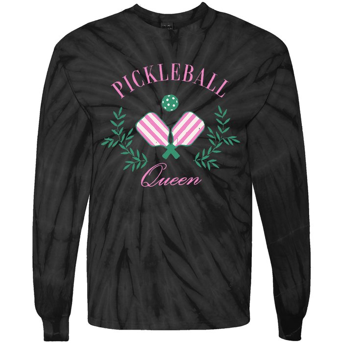 Funny Pickleball Paddle Pickleball Queen Dink Retro Vintage Tie-Dye Long Sleeve Shirt