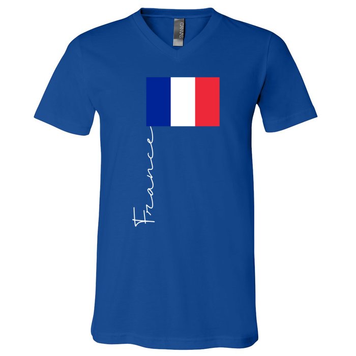 France Patriotic Pole Signature Flag Gift V-Neck T-Shirt