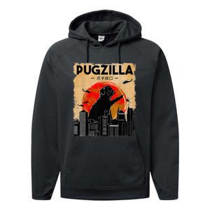 Funny Pug Pugzilla Funny Dog Pug Funny Fog Lover Performance Fleece Hoodie