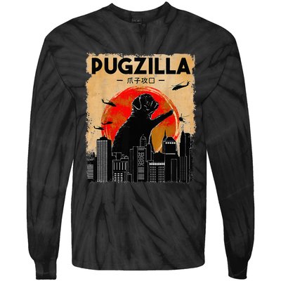 Funny Pug Pugzilla Funny Dog Pug Funny Fog Lover Tie-Dye Long Sleeve Shirt