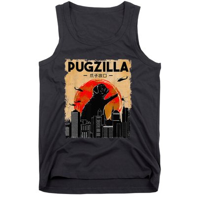 Funny Pug Pugzilla Funny Dog Pug Funny Fog Lover Tank Top