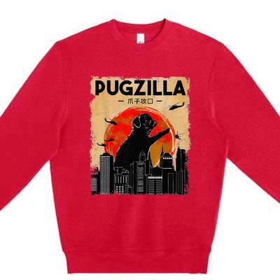 Funny Pug Pugzilla Funny Dog Pug Funny Fog Lover Premium Crewneck Sweatshirt