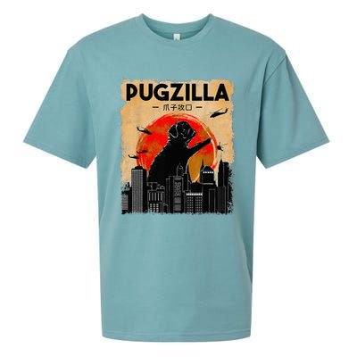 Funny Pug Pugzilla Funny Dog Pug Funny Fog Lover Sueded Cloud Jersey T-Shirt