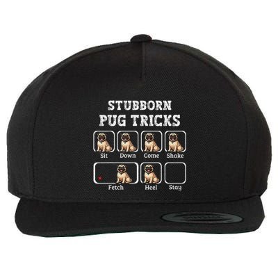 Funny Pug Puggle Dog Pups Stubborn Pug Tricks Wool Snapback Cap