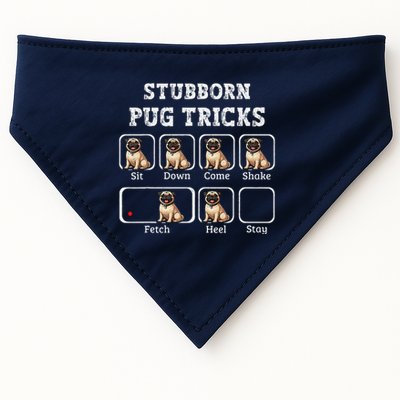 Funny Pug Puggle Dog Pups Stubborn Pug Tricks USA-Made Doggie Bandana