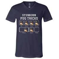 Funny Pug Puggle Dog Pups Stubborn Pug Tricks V-Neck T-Shirt