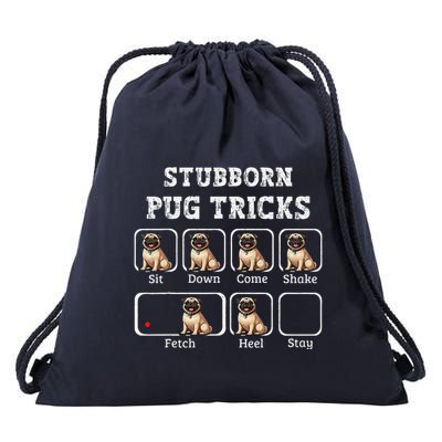 Funny Pug Puggle Dog Pups Stubborn Pug Tricks Drawstring Bag