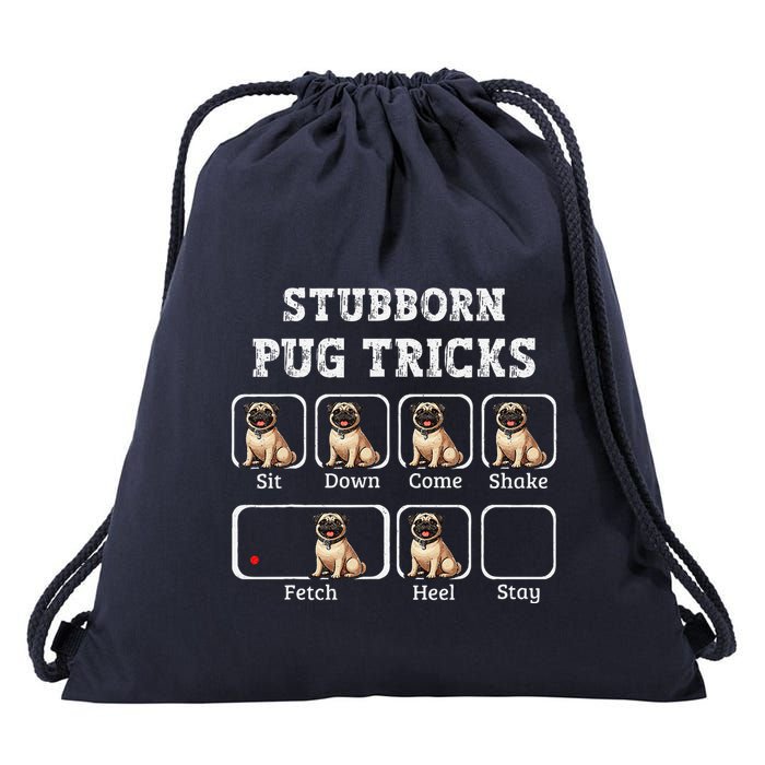Funny Pug Puggle Dog Pups Stubborn Pug Tricks Drawstring Bag