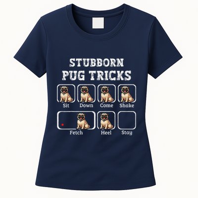 Funny Pug Puggle Dog Pups Stubborn Pug Tricks Womens T-Shirt