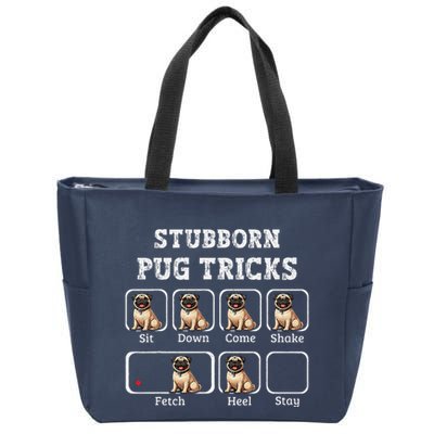Funny Pug Puggle Dog Pups Stubborn Pug Tricks Zip Tote Bag