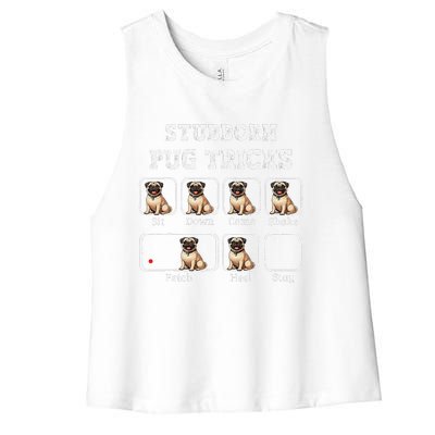 Funny Pug Puggle Dog Pups Stubborn Pug Tricks Women's Racerback Cropped Tank