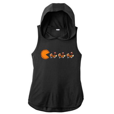 Funny Pumpkin Pie Eating Turkeys Thanksgiving Video Game  Ladies PosiCharge Tri-Blend Wicking Draft Hoodie Tank