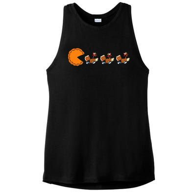 Funny Pumpkin Pie Eating Turkeys Thanksgiving Video Game  Ladies PosiCharge Tri-Blend Wicking Tank