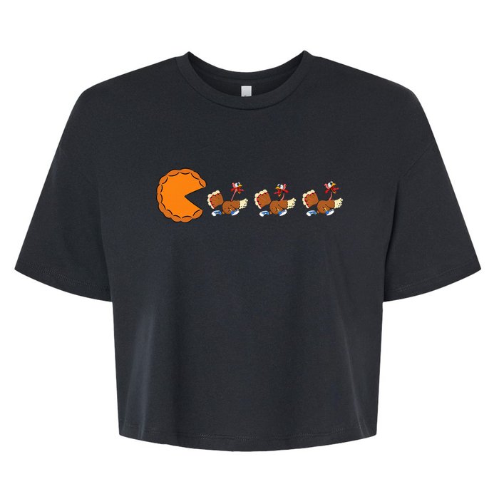 Funny Pumpkin Pie Eating Turkeys Thanksgiving Video Game  Bella+Canvas Jersey Crop Tee