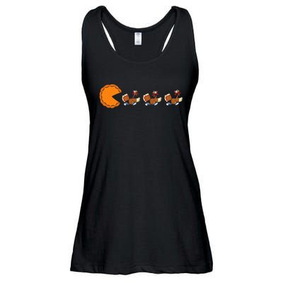 Funny Pumpkin Pie Eating Turkeys Thanksgiving Video Game  Ladies Essential Flowy Tank