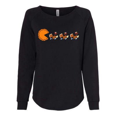 Funny Pumpkin Pie Eating Turkeys Thanksgiving Video Game  Womens California Wash Sweatshirt