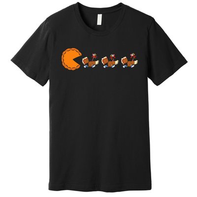 Funny Pumpkin Pie Eating Turkeys Thanksgiving Video Game  Premium T-Shirt