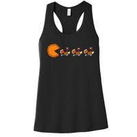 Funny Pumpkin Pie Eating Turkeys Thanksgiving Video Game  Women's Racerback Tank