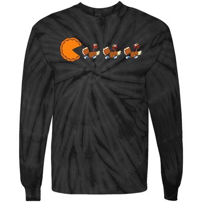 Funny Pumpkin Pie Eating Turkeys Thanksgiving Video Game  Tie-Dye Long Sleeve Shirt