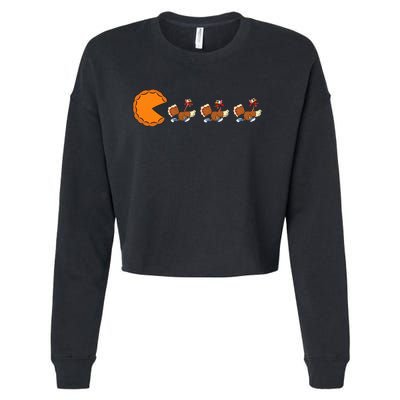 Funny Pumpkin Pie Eating Turkeys Thanksgiving Video Game  Cropped Pullover Crew