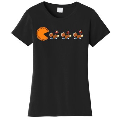 Funny Pumpkin Pie Eating Turkeys Thanksgiving Video Game  Women's T-Shirt