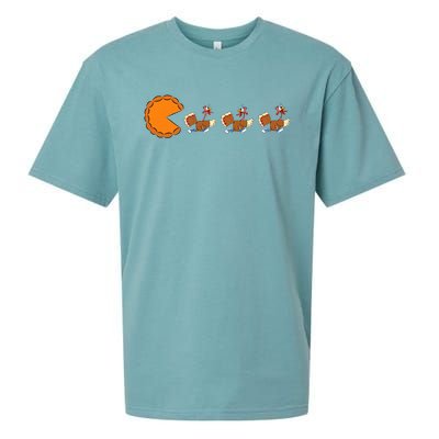 Funny Pumpkin Pie Eating Turkeys Thanksgiving Video Game  Sueded Cloud Jersey T-Shirt