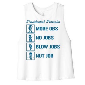 Funny Presidential Portraits Trump More Jobs Women's Racerback Cropped Tank