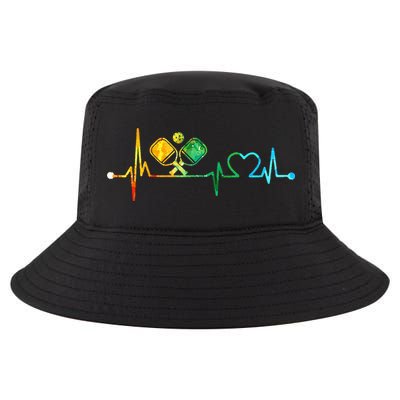 Funny Pickleball Paddle Heartbeat Vintage Colors Cool Comfort Performance Bucket Hat