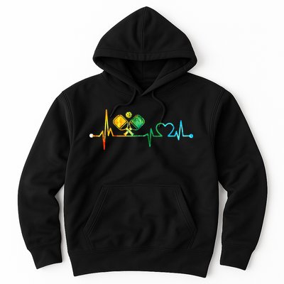Funny Pickleball Paddle Heartbeat Vintage Colors Hoodie