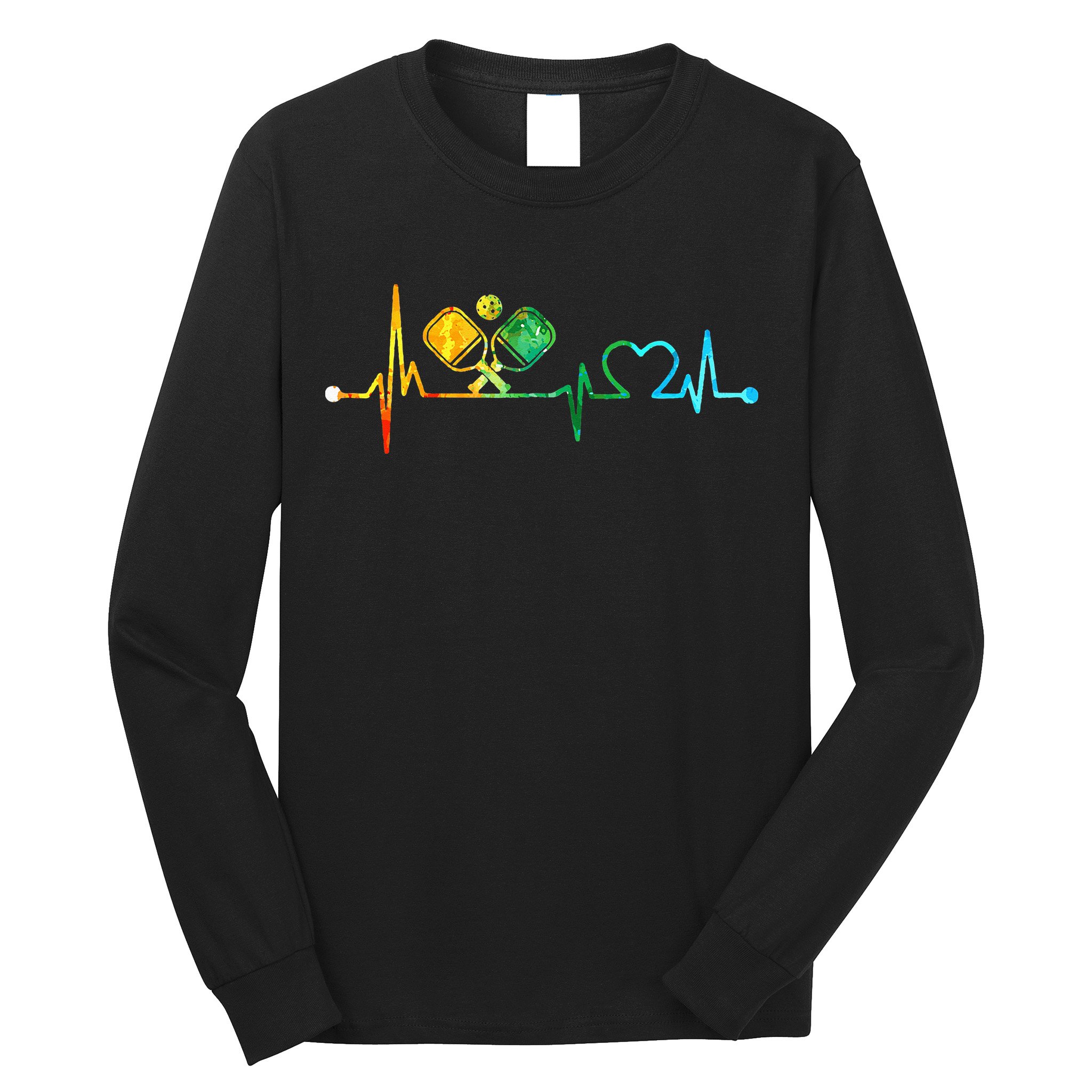 Funny Pickleball Paddle Heartbeat Vintage Colors Long Sleeve Shirt