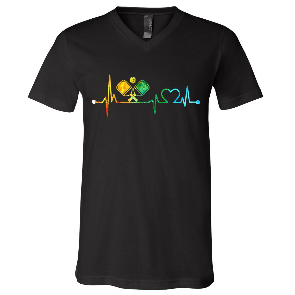 Funny Pickleball Paddle Heartbeat Vintage Colors V-Neck T-Shirt