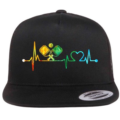 Funny Pickleball Paddle Heartbeat Vintage Colors Flatbill Hat