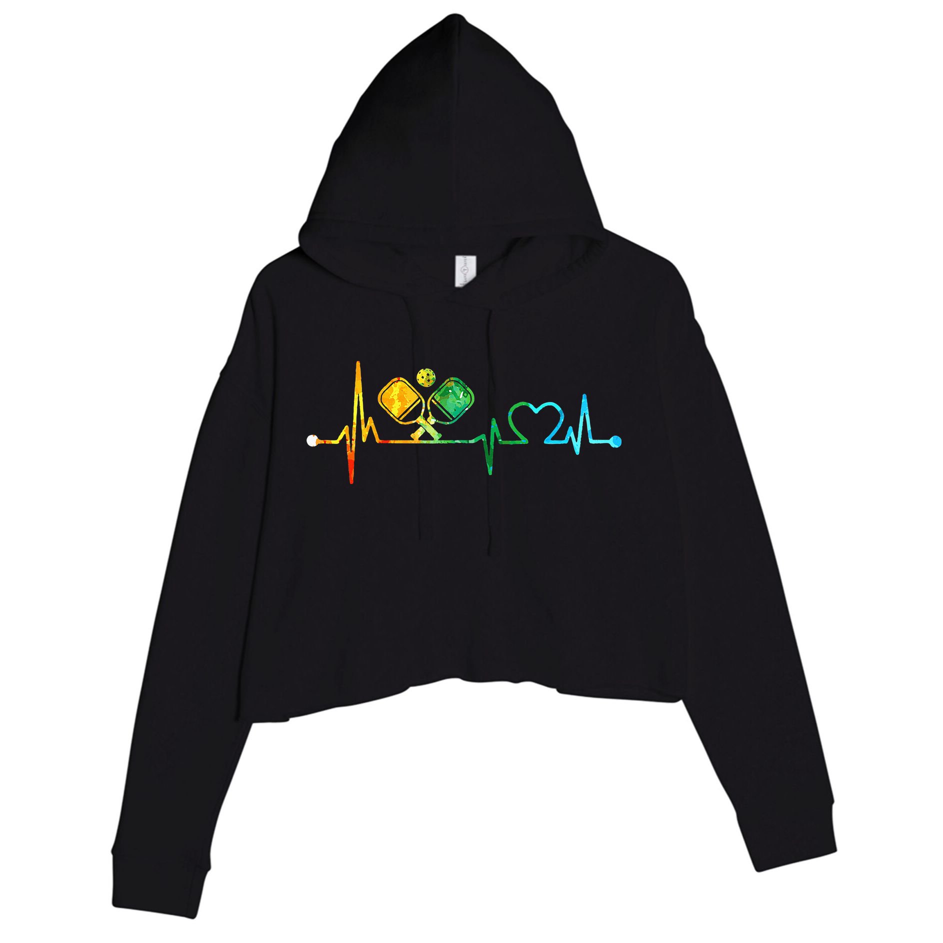 Funny Pickleball Paddle Heartbeat Vintage Colors Crop Fleece Hoodie