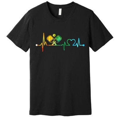 Funny Pickleball Paddle Heartbeat Vintage Colors Premium T-Shirt