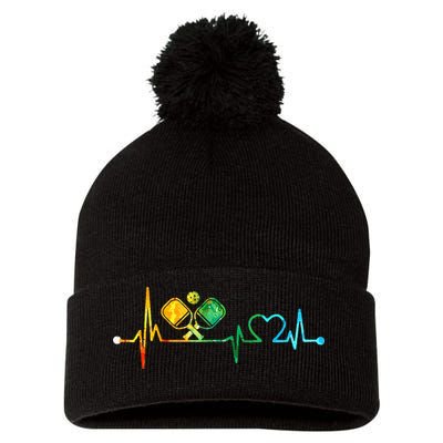 Funny Pickleball Paddle Heartbeat Vintage Colors Pom Pom 12in Knit Beanie